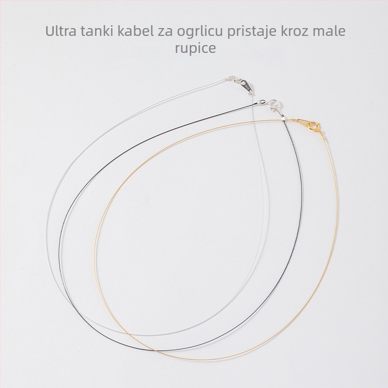 Ultra-tanki konac za lanac s jednim perlom i zatvaračem od srebra 925; konac, najlonska užad i čelična žica, može proći kroz male rupe; poluproizvod