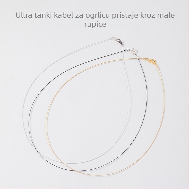 Ultra-tanki konac za lanac s jednim perlom i zatvaračem od srebra 925; konac, najlonska užad i čelična žica, može proći kroz male rupe; poluproizvod