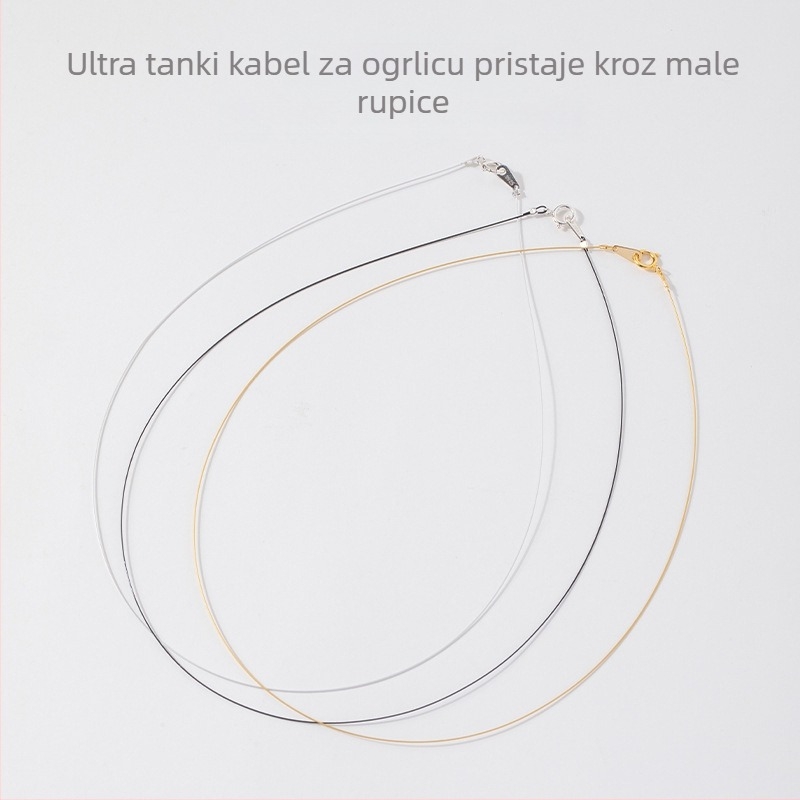 Ultra-tanki konac za lanac s jednim perlom i zatvaračem od srebra 925; konac, najlonska užad i čelična žica, može proći kroz male rupe; poluproizvod