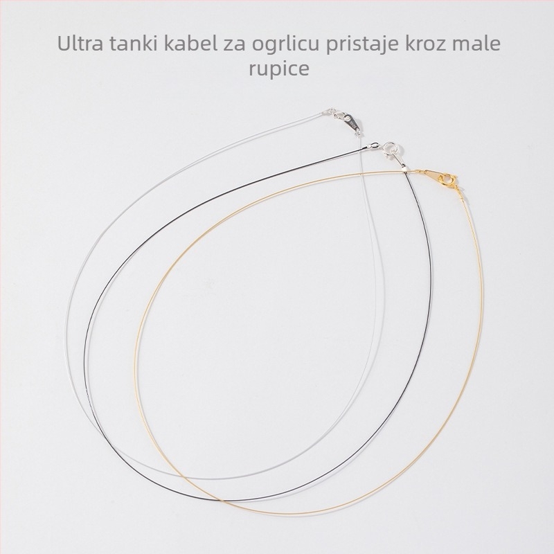 Ultra-tanki konac za lanac s jednim perlom i zatvaračem od srebra 925; konac, najlonska užad i čelična žica, može proći kroz male rupe; poluproizvod