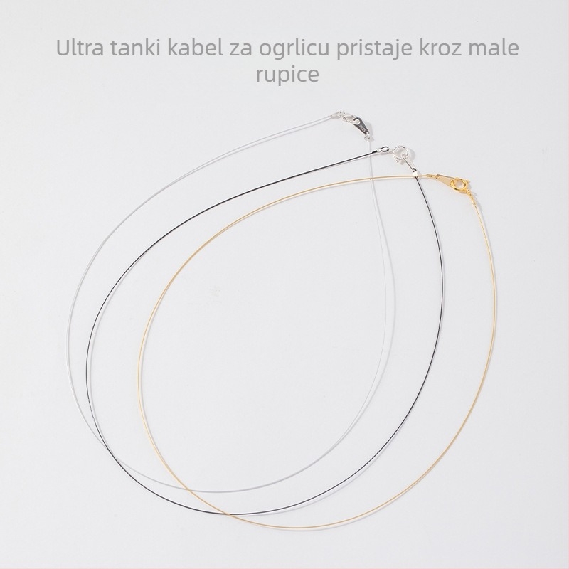 Ultra-tanki konac za lanac s jednim perlom i zatvaračem od srebra 925; konac, najlonska užad i čelična žica, može proći kroz male rupe; poluproizvod