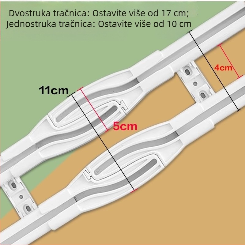 Nova tiha glatka tračnica za zavjese s križno‑pravim dizajnom, zaštita od propuštanja svjetla, otporna na hrđu aluminijska legura s nano kotačićima