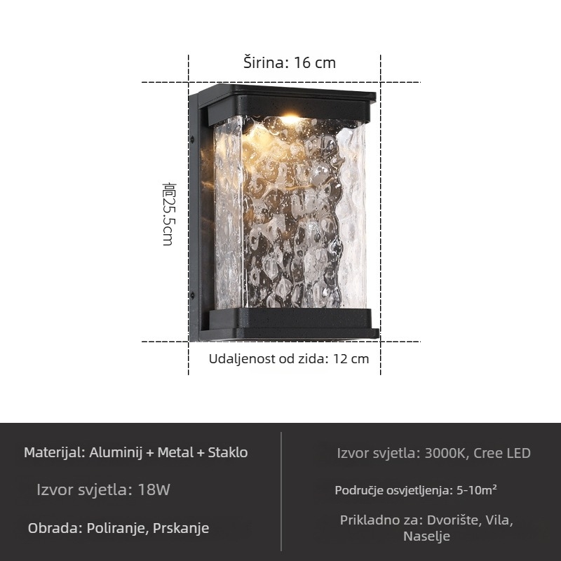 Vanjska LED zidna svjetiljka IP54, topla bijela 3000K, aluminijska legura, za ulaz, balkon i dvorište