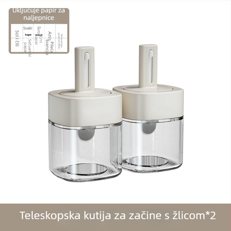 Staklena teleskopska posuda za začine s integriranom žličicom i poklopcem