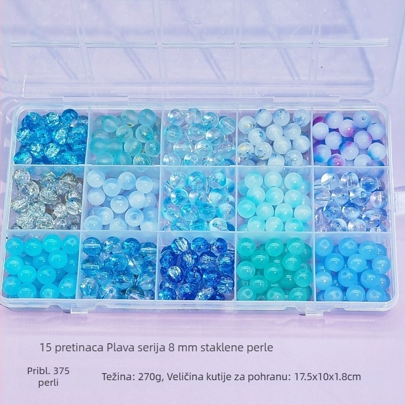 8 mm staklene perle, set kutija s 15 odjeljaka, gradijentne boje, za DIY nakit: narukvice i ogrlice