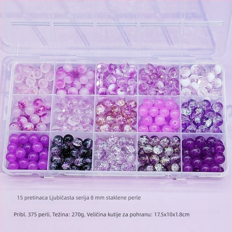 8 mm staklene perle, set kutija s 15 odjeljaka, gradijentne boje, za DIY nakit: narukvice i ogrlice