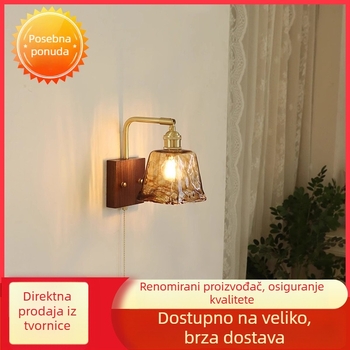 Stenska lampa od čitavog bakra sa staklenim abažurom za dnevni boravak, hodnik i spavaću sobu – francuski retro stil ambijentalnog osvjetljenja