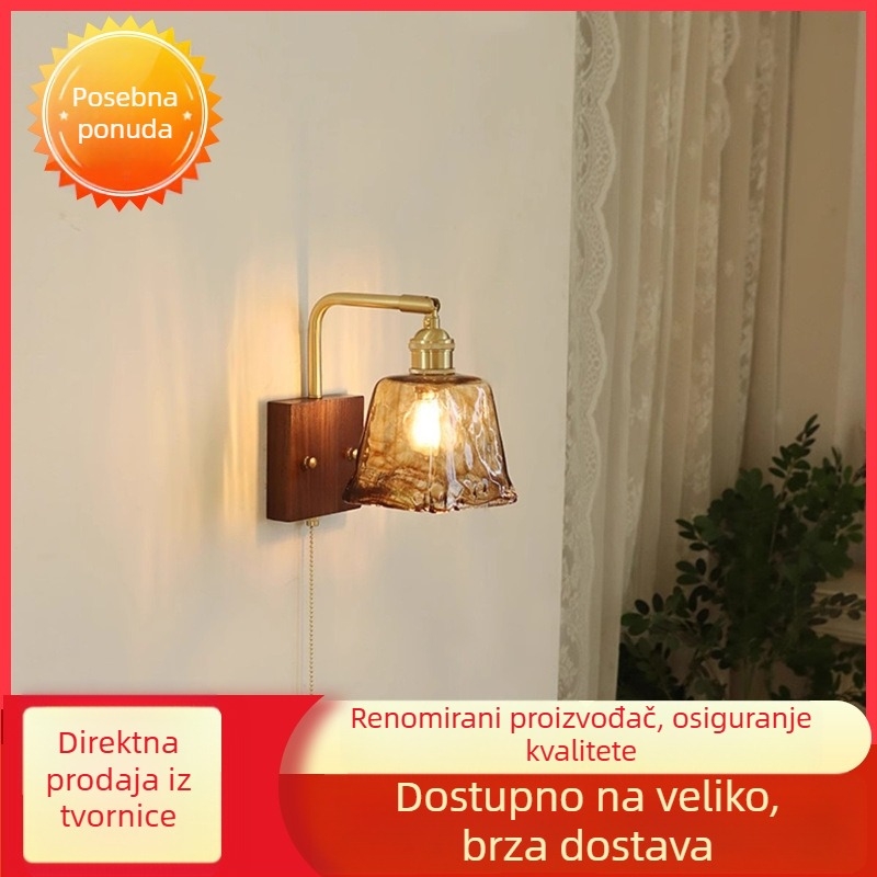Stenska lampa od čitavog bakra sa staklenim abažurom za dnevni boravak, hodnik i spavaću sobu – francuski retro stil ambijentalnog osvjetljenja