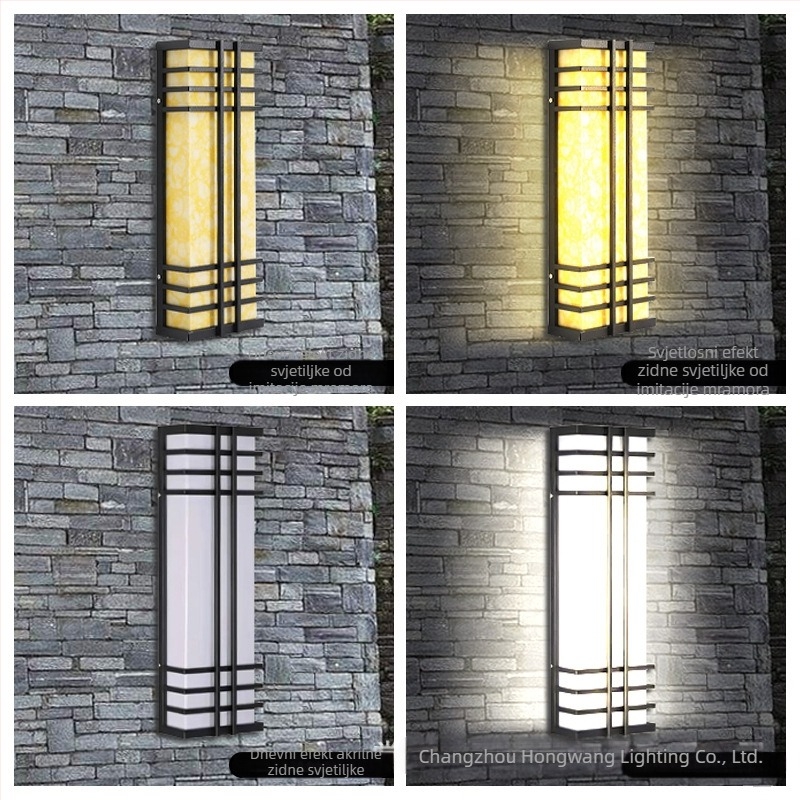 Vanjska zidna svjetiljka u kineskom stilu od umjetnoga mramora, LED, zidni montažni, IP65, 3000K/4000K/6500K, T5 LED modul