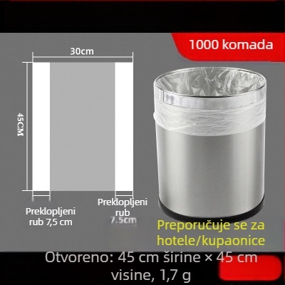Jednokratne vreće za otpad za hotelske sobe, bijele, crne i prozirne, deblje, s ravnim otvorom, veličina 45×45×50 cm