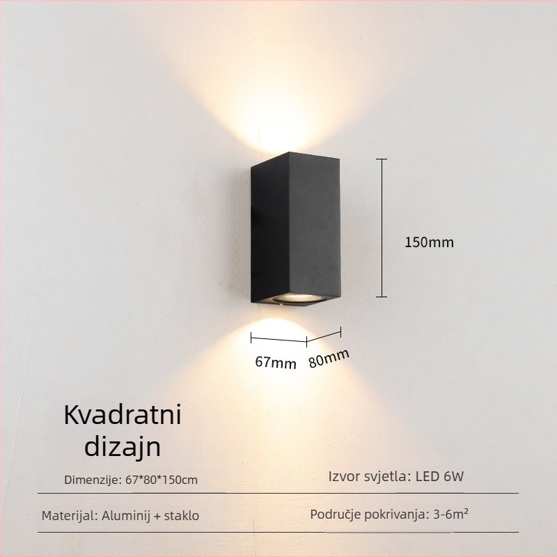 Vanjska vodootporna zidna svjetiljka GU10, osvjetljenje prema gore i dolje, dvorište i veranda, vanjska fasada vile, s jednom ili dvije glave