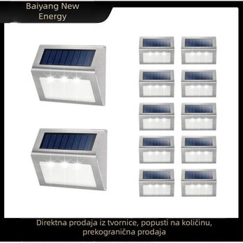 Solarne LED stepenice od nehrđajućeg čelika, 3 LED, za vrt i zid i ogradu, vanjska rasvjeta