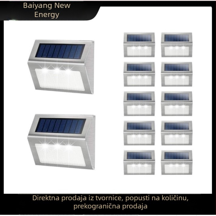 Solarne LED stepenice od nehrđajućeg čelika, 3 LED, za vrt i zid i ogradu, vanjska rasvjeta