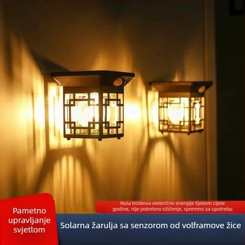 Retro solarna žarulja s volframovom vlaknom, vodootporna dekorativna rasvjeta za vrt, rasvjeta krajolika, zidna senzor lampica, bez kablova