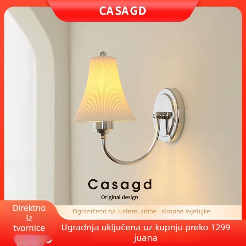 Francuska vintage zidna lampa s uskim strukom, Bauhaus inspiriran za studijsku i spavaću sobu, keramička dizajnerska svjetiljka za dnevni boravak i hodnik Casa