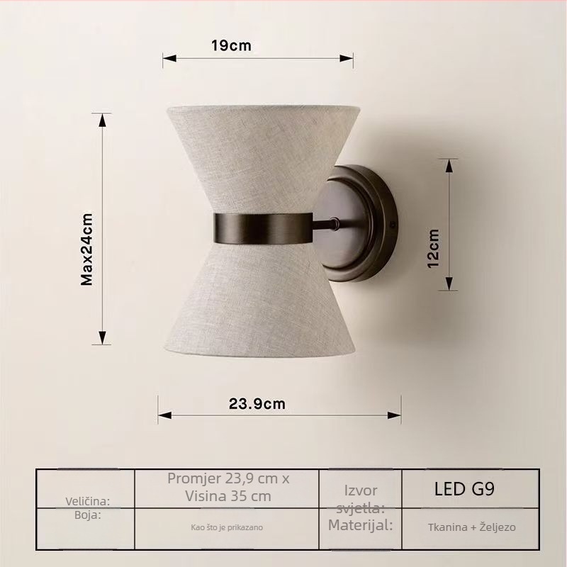 Zidna lampa u stilu Wabi-Sabi s platnenim abažurom, dizajnerska minimalistička LED svjetiljka za dnevni boravak, spavaću sobu i hodnik