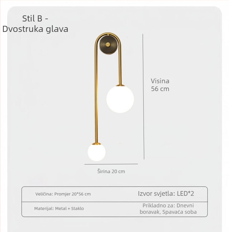 Nordijski stil – noćna zidna lampa za spavaću sobu, moderno minimalističko dizajnersko svjetlo za dnevni boravak
