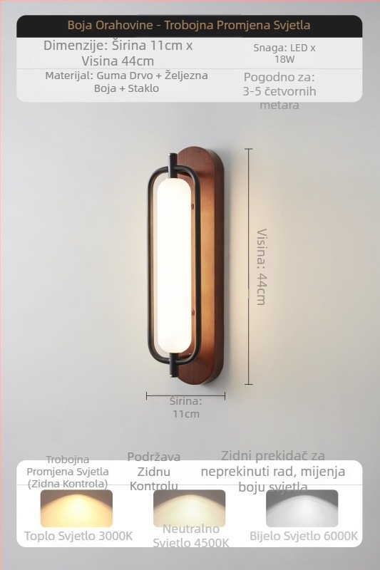 Drvena zidna lampica s nordijskim minimalističkim dizajnom, akrilno sjenilo, LED, 220V, za spavaću sobu i hodnik