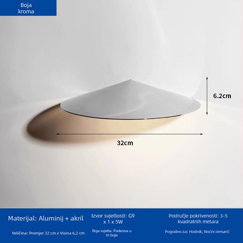 Bauhaus minimalistna zidna svjetiljka za spavaću sobu, noćno osvjetljenje s abažurom u obliku zvona za kafiće, restorane, hodnike i ulaze