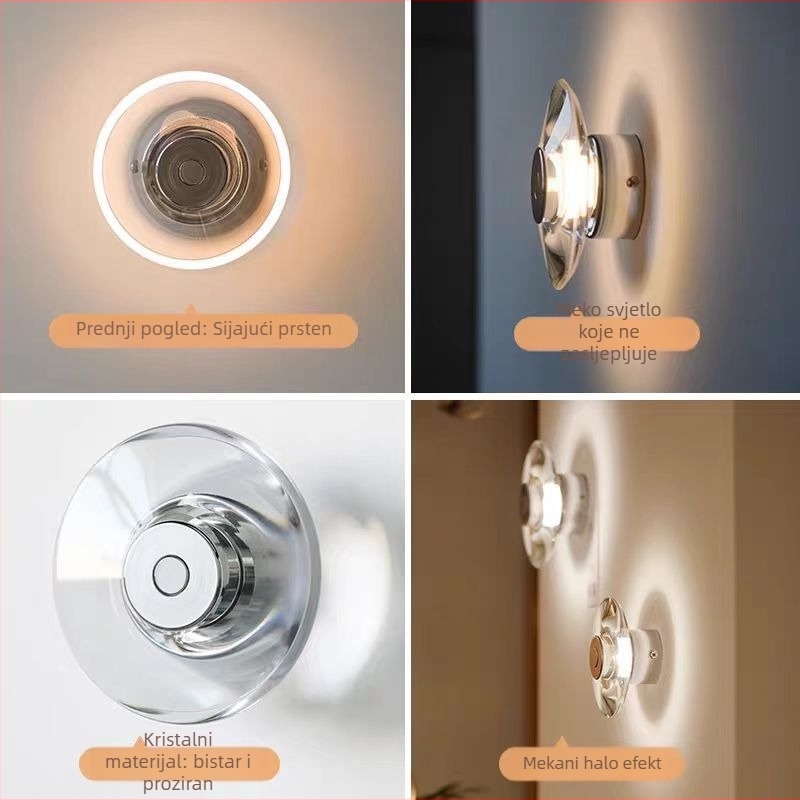 Talijanska minimalistička umjetnička lampa, okrugla kristalna zidna lampa za spavaću sobu, Bauhaus stil, moderna rasvjeta hodnika i ogledala