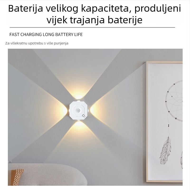 Zidna LED svjetiljka s detekcijom pokreta, dizajn s četiri oka, trobojno ambijentalno osvjetljenje, za hodnik i spavaću sobu