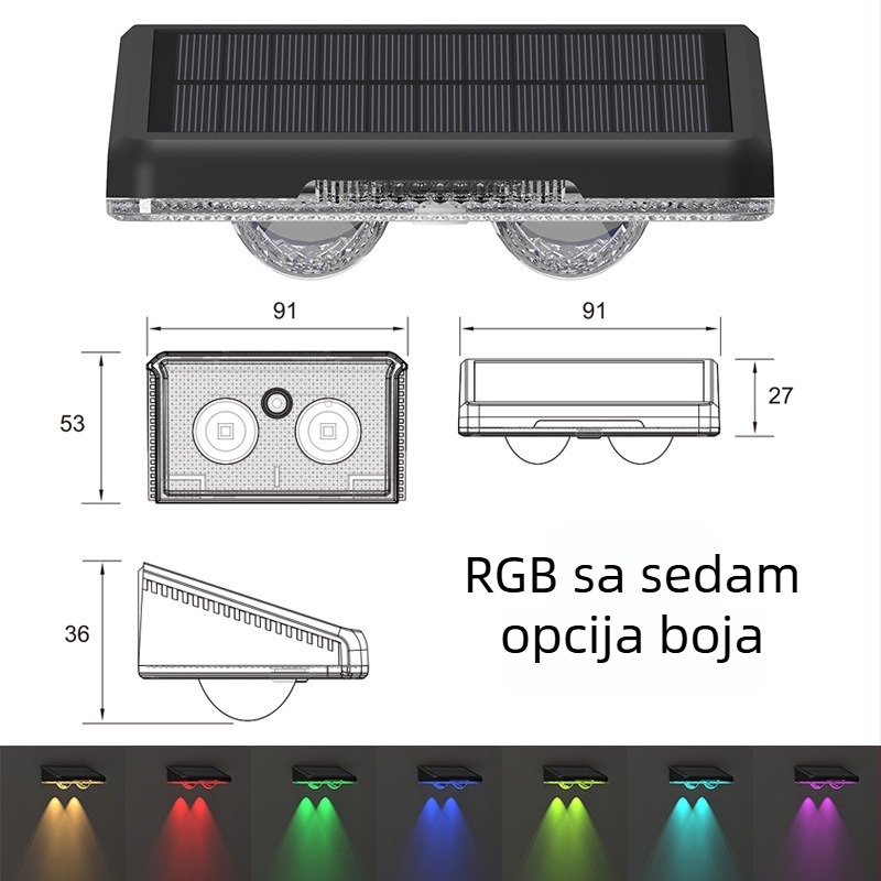Solarna zidna svjetiljka za vanjsku uporabu, IP65 vodootporna, za vrt, terasu ili balkon, dekorativna zidna lampica.