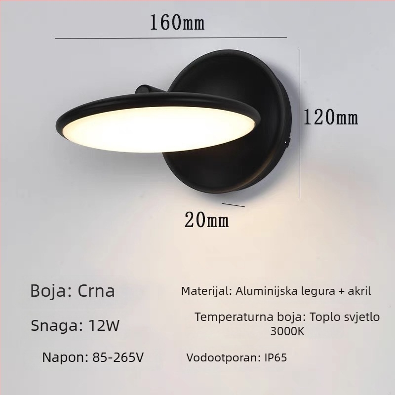 Rotirajuća vanjska LED zidna svjetiljka, vodootporna, modernog minimalističkog dizajna za vrt, verandu i hodnik