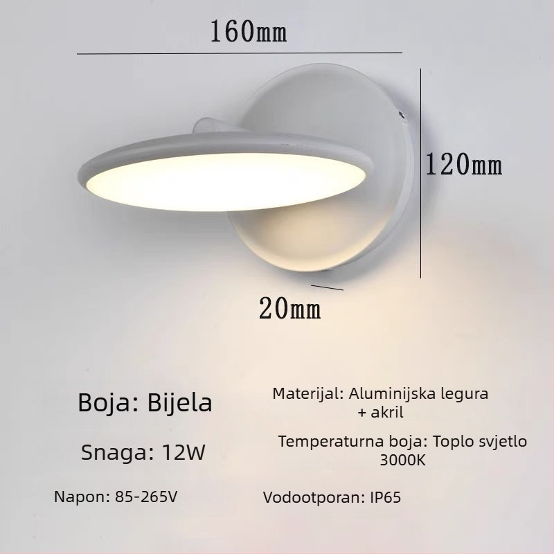 Rotirajuća vanjska LED zidna svjetiljka, vodootporna, modernog minimalističkog dizajna za vrt, verandu i hodnik
