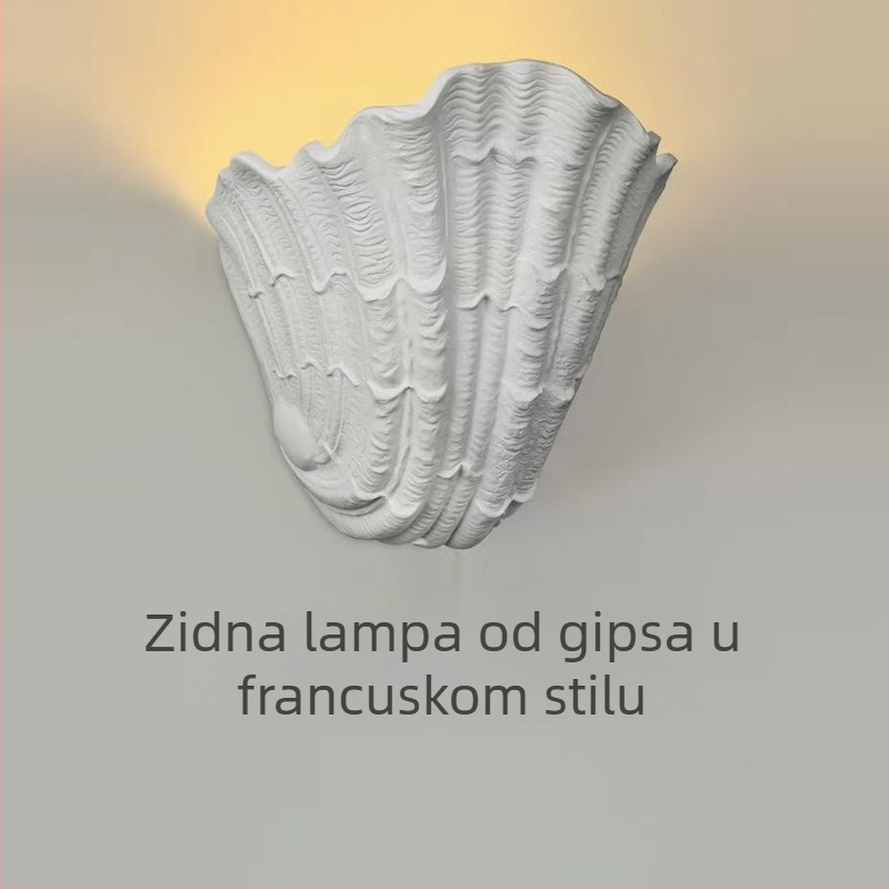 Gips zidna svjetiljka u Francuskom stilu sa motivom školjke, mid-century dizajnersko osvjetljenje za stubište i hodnik
