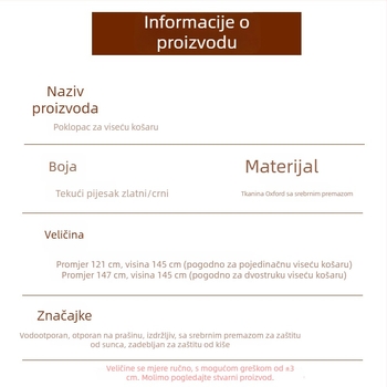 Zaštitni pokrov za viseće košare i vanjski namještaj – zaštita od prašine, vodootpornost i UV zaštita