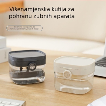 Dvoslojna kutija za proteze i ortodontske aparate s alatom za čišćenje, prozirna, prijenosna