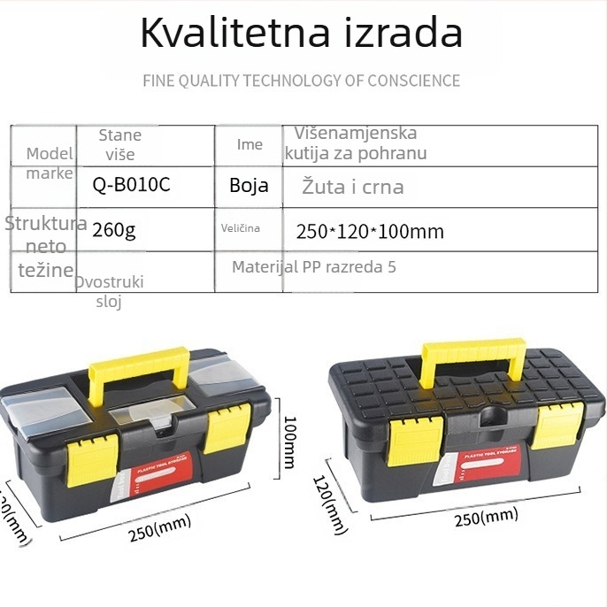 10-inčna kutija za alate 510D, dvostruki pretinac za alate za poljoprivredne strojeve i električni brusilac, 48 komada po kutiji