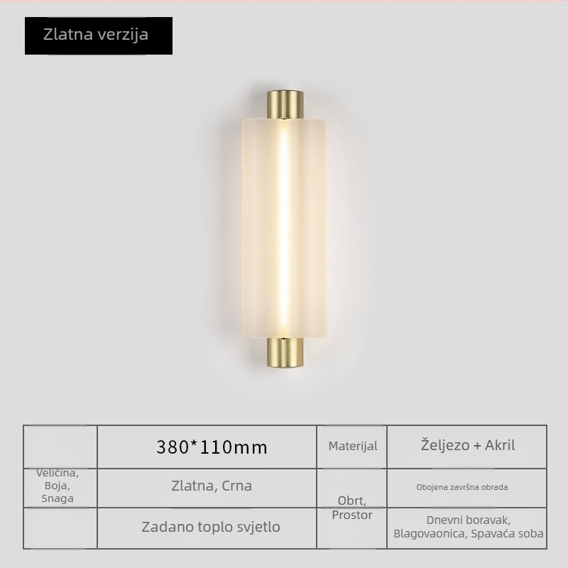 Skandinavska postmoderna minimalistička zidna lampa za spavaću sobu i dnevni boravak, akrilno sjenilo, metalno tijelo