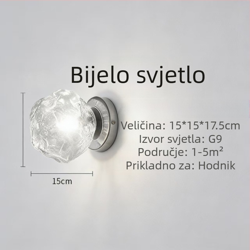 Nordijska staklena zidna lampica s ledenim kockicama, vintage noćna rasvjeta za spavaću sobu, moderni minimalistički zidni rasvjetni komad