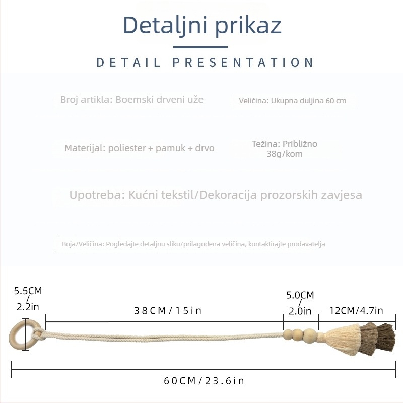 Boemska drvena traka za zavjese s resicama, tkanim pamukom uzadom za zavjese, bez bušenja, dizajn božićno drvce