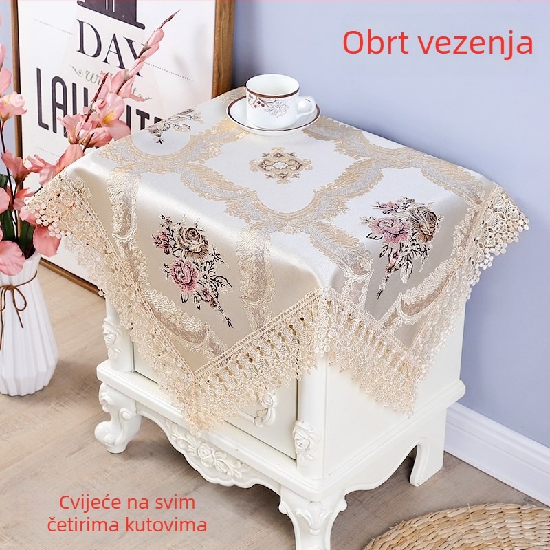 Lanena navlaka za noćni ormarić, europski stil, kvadratni stolni prekrivač, višestruka zaštita od prašine