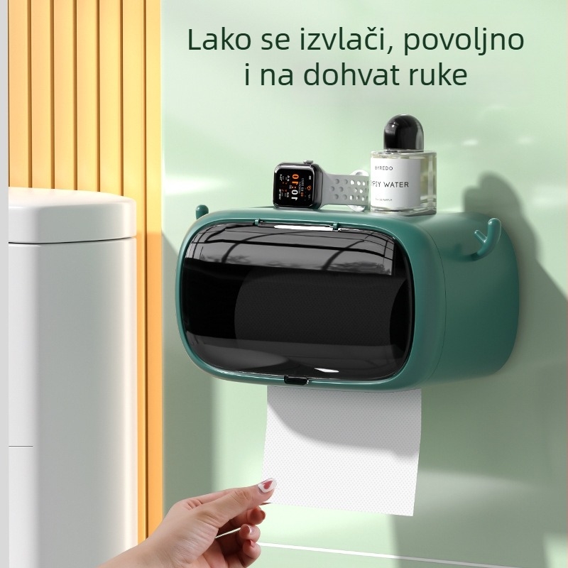 Zidni višenamjenski držač za papirnate maramice i toaletni papir u kupaonici, bez bušenja