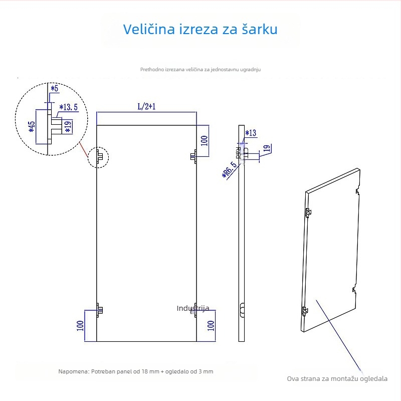 Set vodilica za klizno ogledalo kupaonice sa skrivenim amortizerima i kotačićima