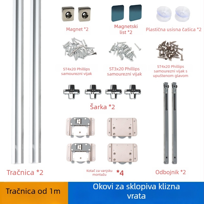 Set vodilica za klizno ogledalo kupaonice sa skrivenim amortizerima i kotačićima