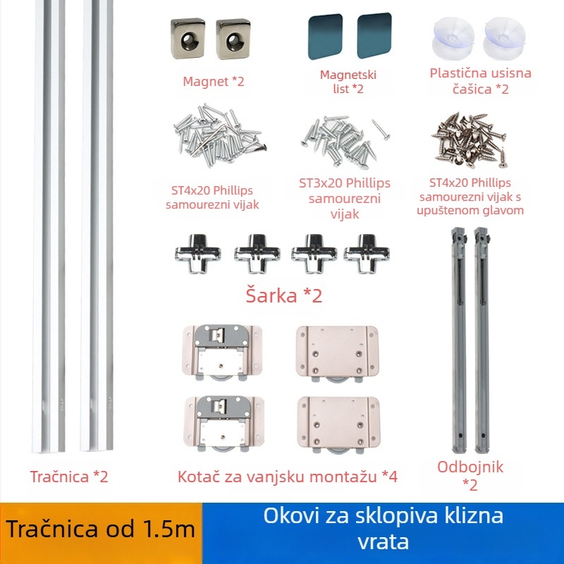 Set vodilica za klizno ogledalo kupaonice sa skrivenim amortizerima i kotačićima