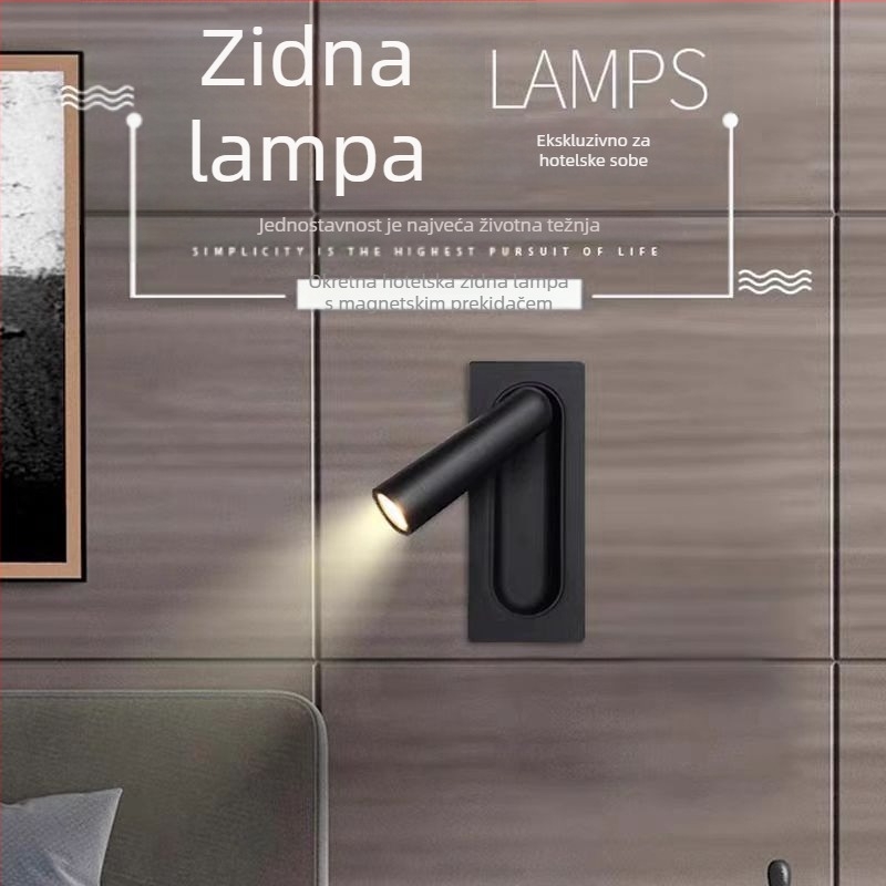 Ugrađena LED zidna svjetiljka, aluminij, moderno minimalistički stil, okretna glava za čitanje uz krevet, dekorativna