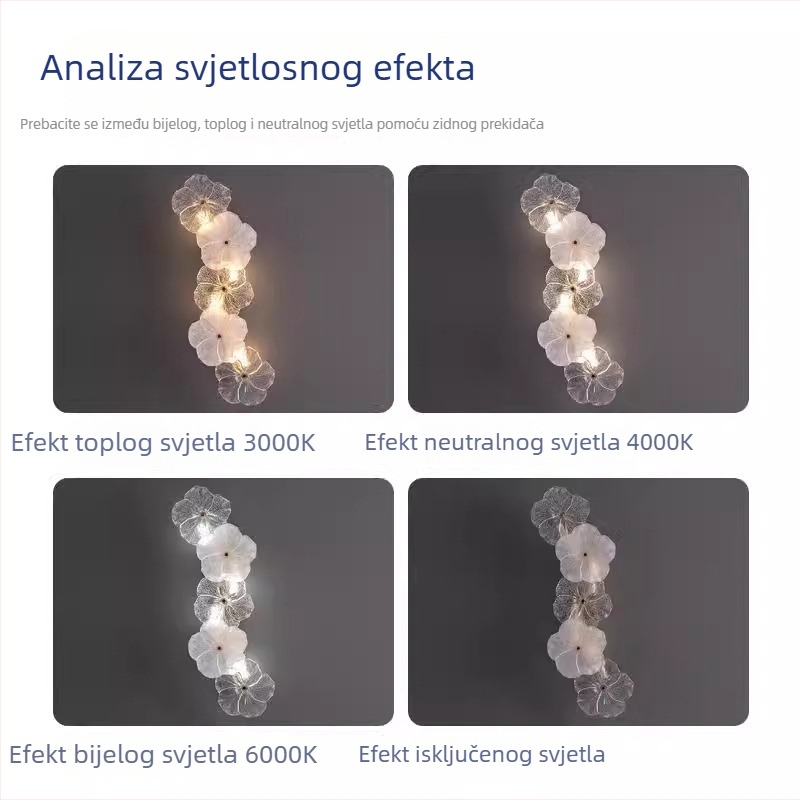 Zidna lampa u francuskom stilu luksuza s dizajnom od stakla u obliku cvijeta – za dnevni boravak, moderni minimalistički dizajn, zidna montaža