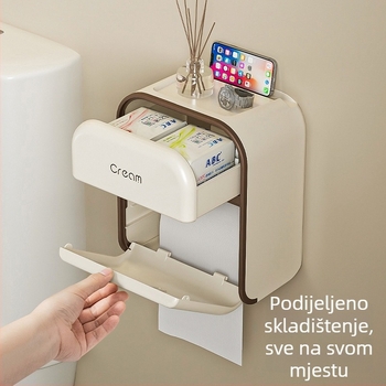Zidna kutija za toaletni papir u krem boji, vodootporna, bez bušenja, vrhunska kvaliteta