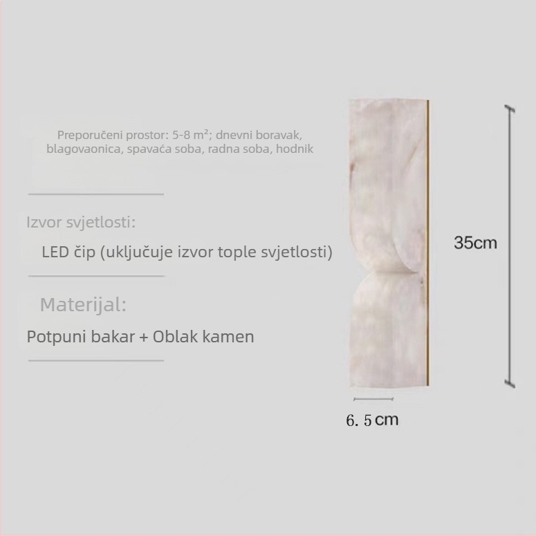 Dizajnerska zidna svjetiljka od čiste bakra s prirodnim mermerom, minimalistički luksuzan kreativni dizajn za dnevni boravak, spavaću sobu i pozadinu televizora