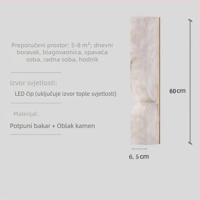 Dizajnerska zidna svjetiljka od čiste bakra s prirodnim mermerom, minimalistički luksuzan kreativni dizajn za dnevni boravak, spavaću sobu i pozadinu televizora
