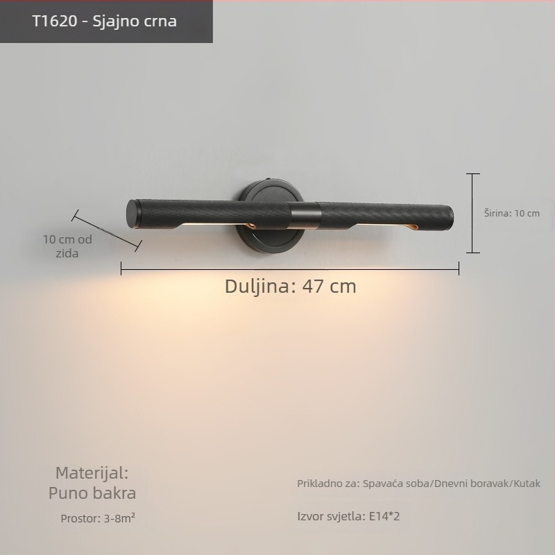 Zidna svjetiljka od čistog bakra, skandinavskog stila, s ogledalom za šminkanje i LED prednjim svjetlom, moderni minimalistički dizajn za kupaonicu i spavaću sobu