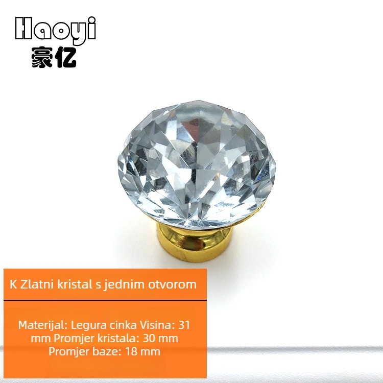 Crystal Diamond ručka za ladice i vrata ormarića, cinkova legura, jednostruka montaža, stakleni kristalni detalji, moderni minimalistički stil
