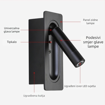 Weigang zidna LED lampica za čitanje, zaštita očiju, puni spektar, ugrađeni usmjereni reflektor za spavaću sobu