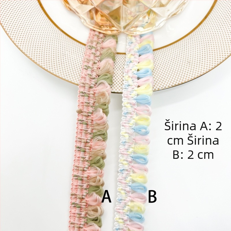 2 cm široka višebojna resasta čipkasta traka za DIY rub haljine