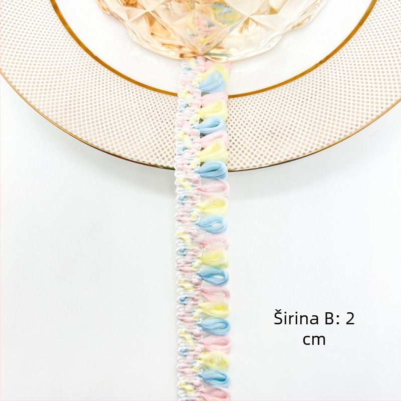 2 cm široka višebojna resasta čipkasta traka za DIY rub haljine